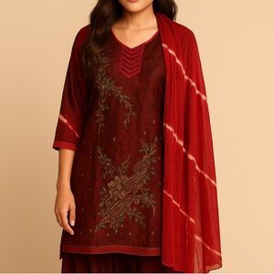 Rich Maroon Silk Salwar Suit with Heavy Embroidery – Size S